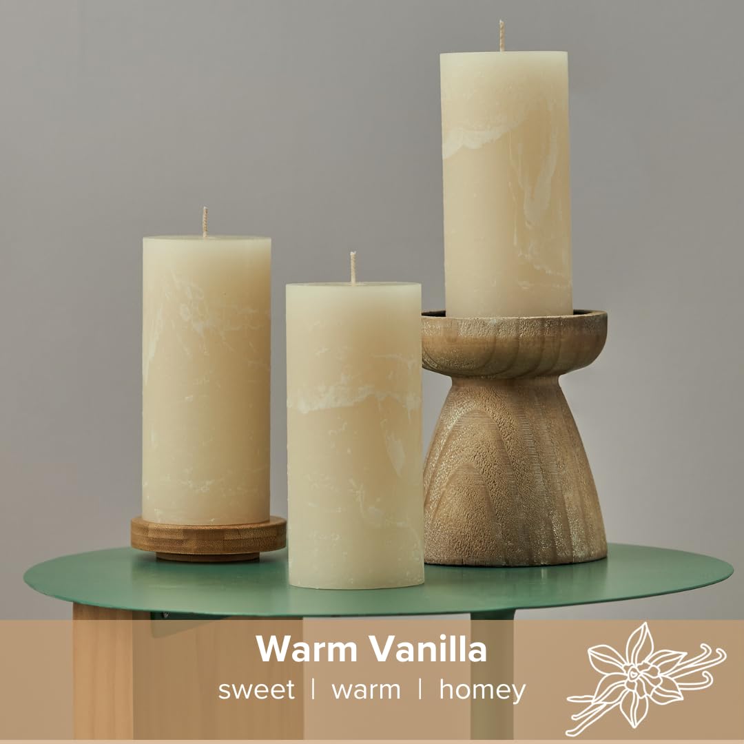 Simply Soson Warm Vanilla Scented Candle Set - 3x6 Ivory Pillar Candles for Home, Aromatherapy, Women, Fall