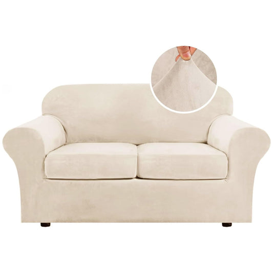 H.VERSAILTEX 3 Piece Stretch Sofa Covers Couch Covers for 2 Cushion Couch Loveseat Covers Width Up to 72 Inch Feature Thick Soft Stay in Place (Medium Sofa, Cream)
