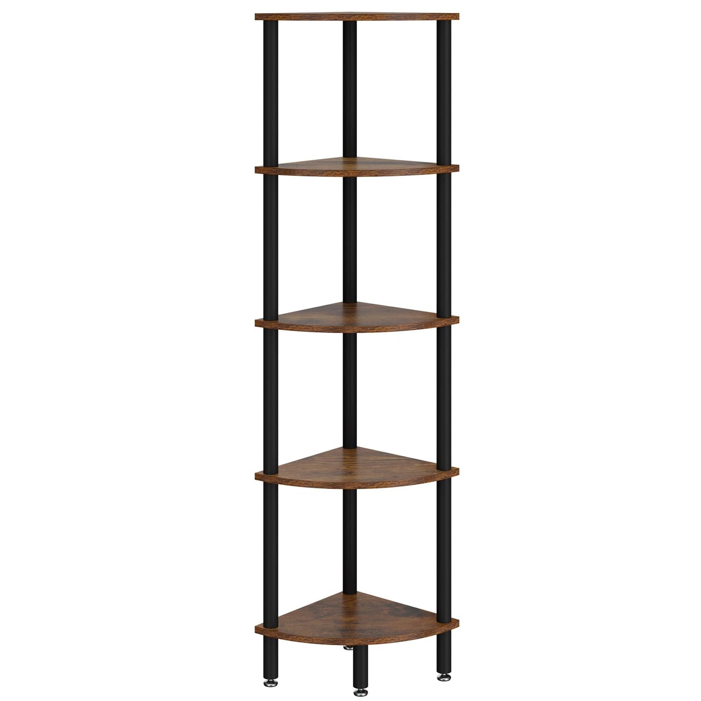 IBUYKE 5 Tier Corner Shelf Stand,Industrial Corner Display Rack,Corner Bookshelf for Living Room, Bedroom, Kitchen, Home Office, Brown WBC010H
