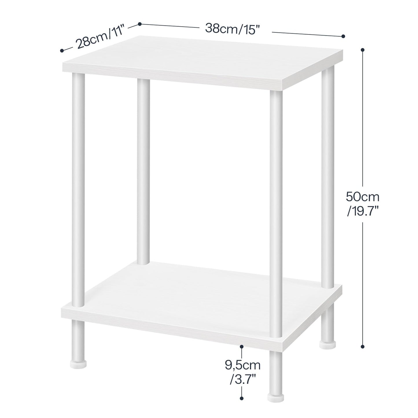 HOOBRO End Table, Small Side Table, Nightstand with 2-Layer Storage Shelves, Sofa Table for Small Spaces, Living Room, Bedroom, Stable Frame, Easy Assembly, White WW09BZ01