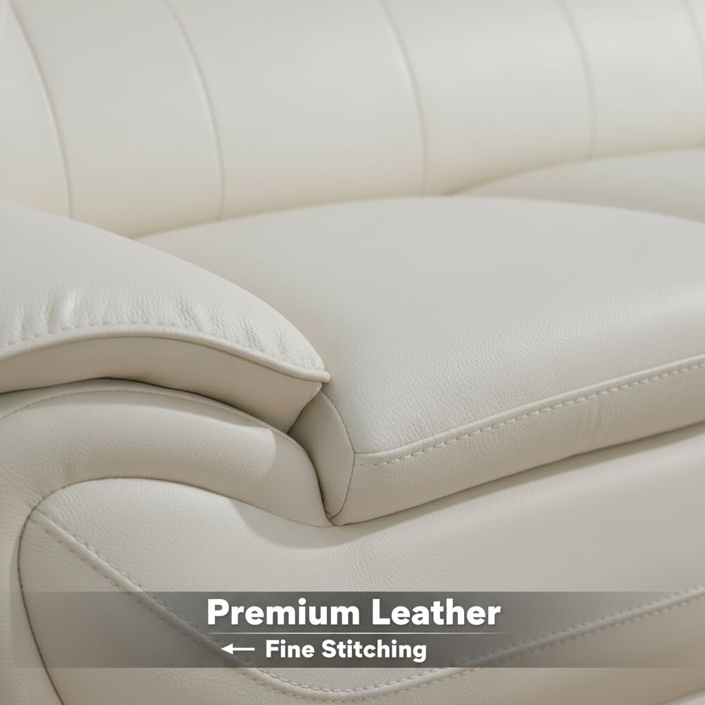 Trygoal 3-Piece Living Room Furniture, Modern White Faux Leather Sofa Set with Sturdy Metal Legs, (3-Seat Sofa + Loveseat + Armchair), Easy Assembly