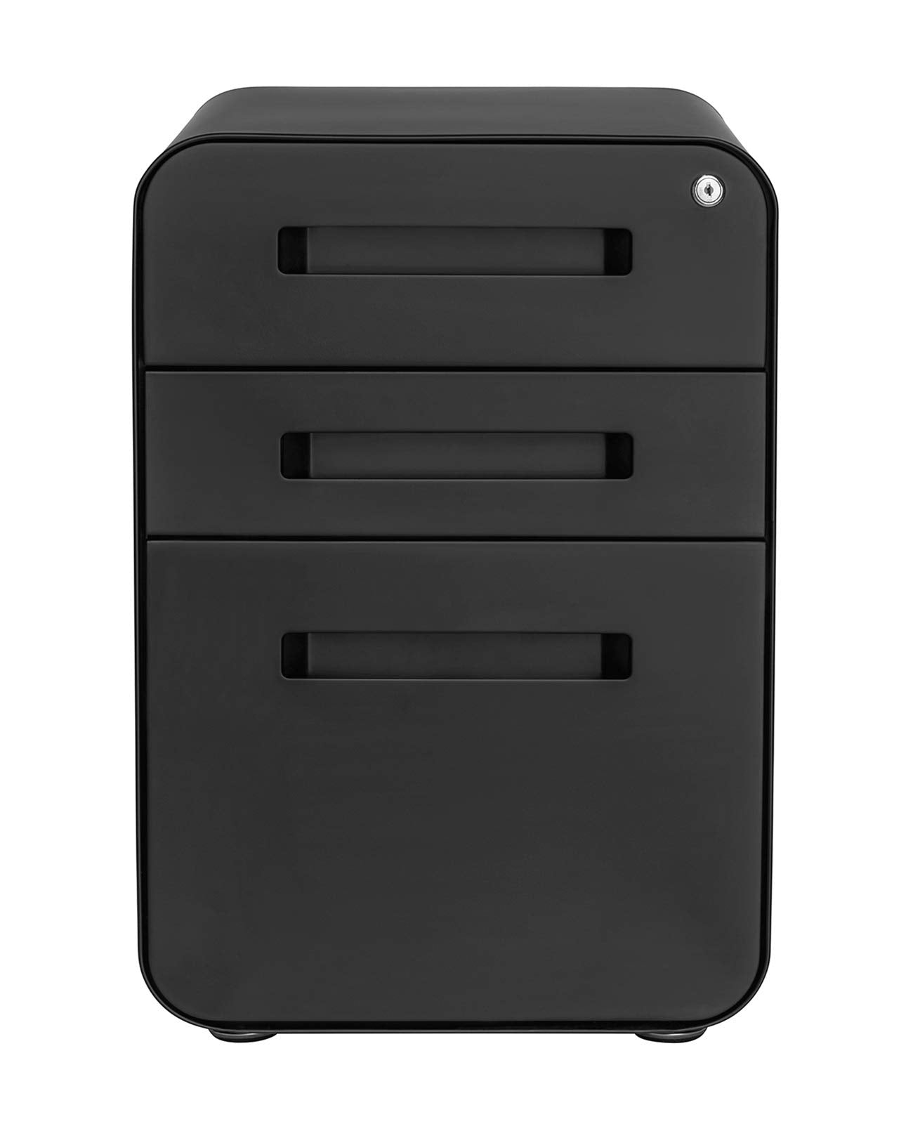 Laura Davidson Furniture Stockpile 3 Drawer File Cabinet with Lock - Under Office Desk Metal Filing Cabinet, Legal/Letter File Folders, Wheels and Stationary Feet, Pre-Assembled, Black