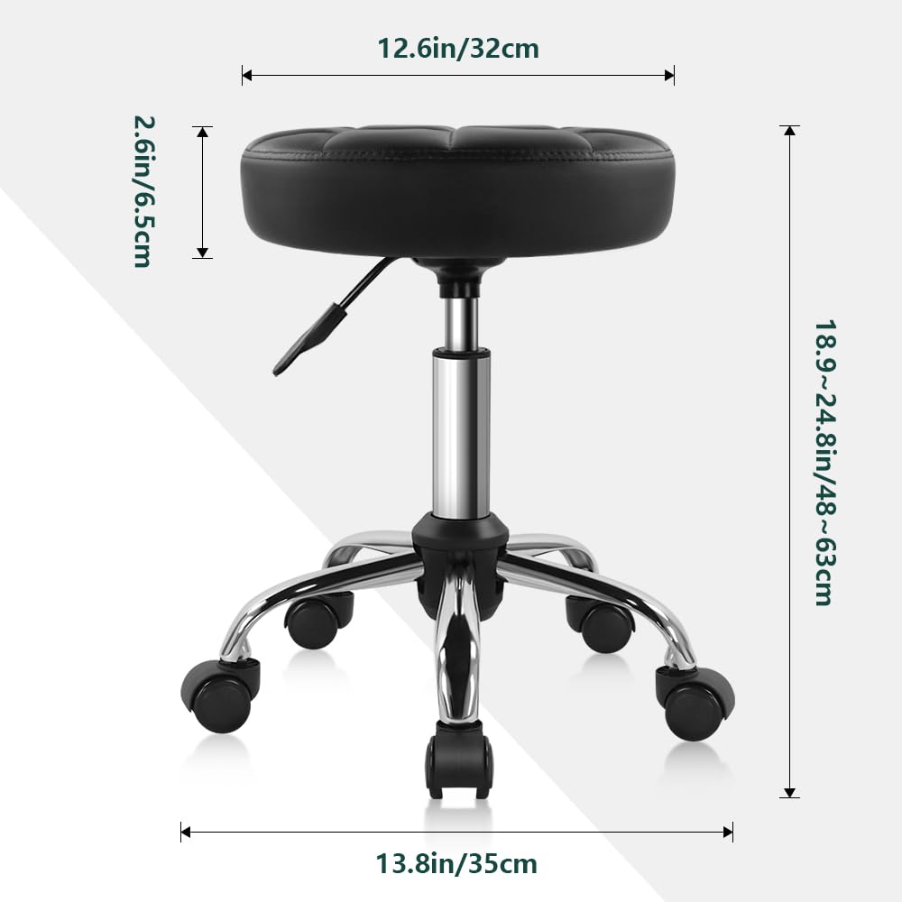 BFTOU Black Classic Swivel Stool with Wheel for Salon Work Home SPA Shop Height-Adjustable and Cost-Effective Rolling Stool Chair Small