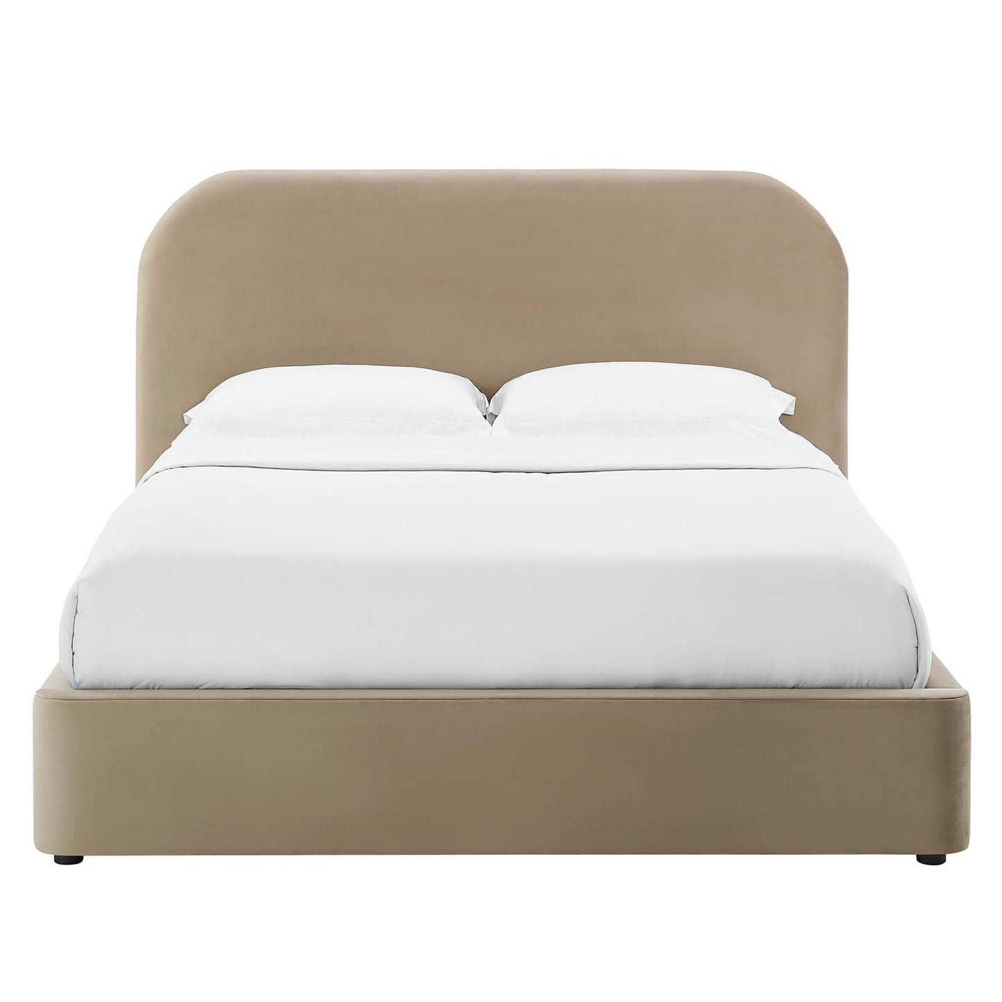 Modway Keynote Modern Queen Bed Frame with Curve Shaped Headboard in Taupe, Upholstered in Performance Velvet, Queen Size Platform Bedain-Resistant Velvet Bed, Soft Cloud Bed Frame