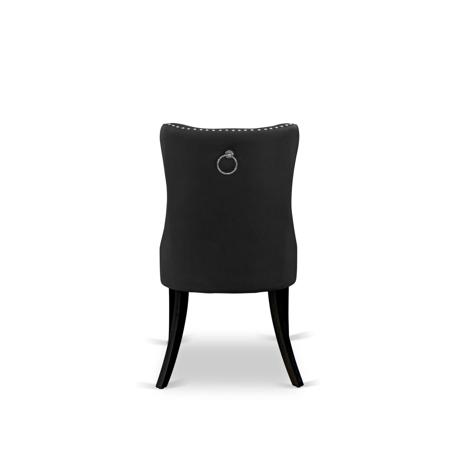 East West Furniture DAP6F12 Dallas Parsons Dining Chairs - Button Tufted Nailhead Dark Gray Polyester Fabric Upholstered Chairs, Set of 2, Wirebrushed Black