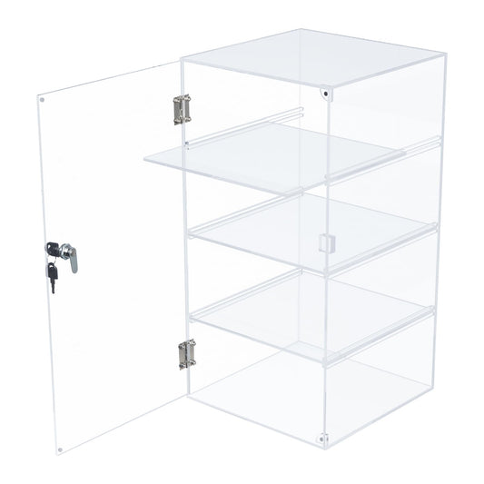 Choowin 4 Shelf Acrylic Display Case with Lock Key, Clear Locking Display Case Showcase Cabinet with Removable Shelves - Safe Storage for Collectibles Labubu, 9x9x19 inch