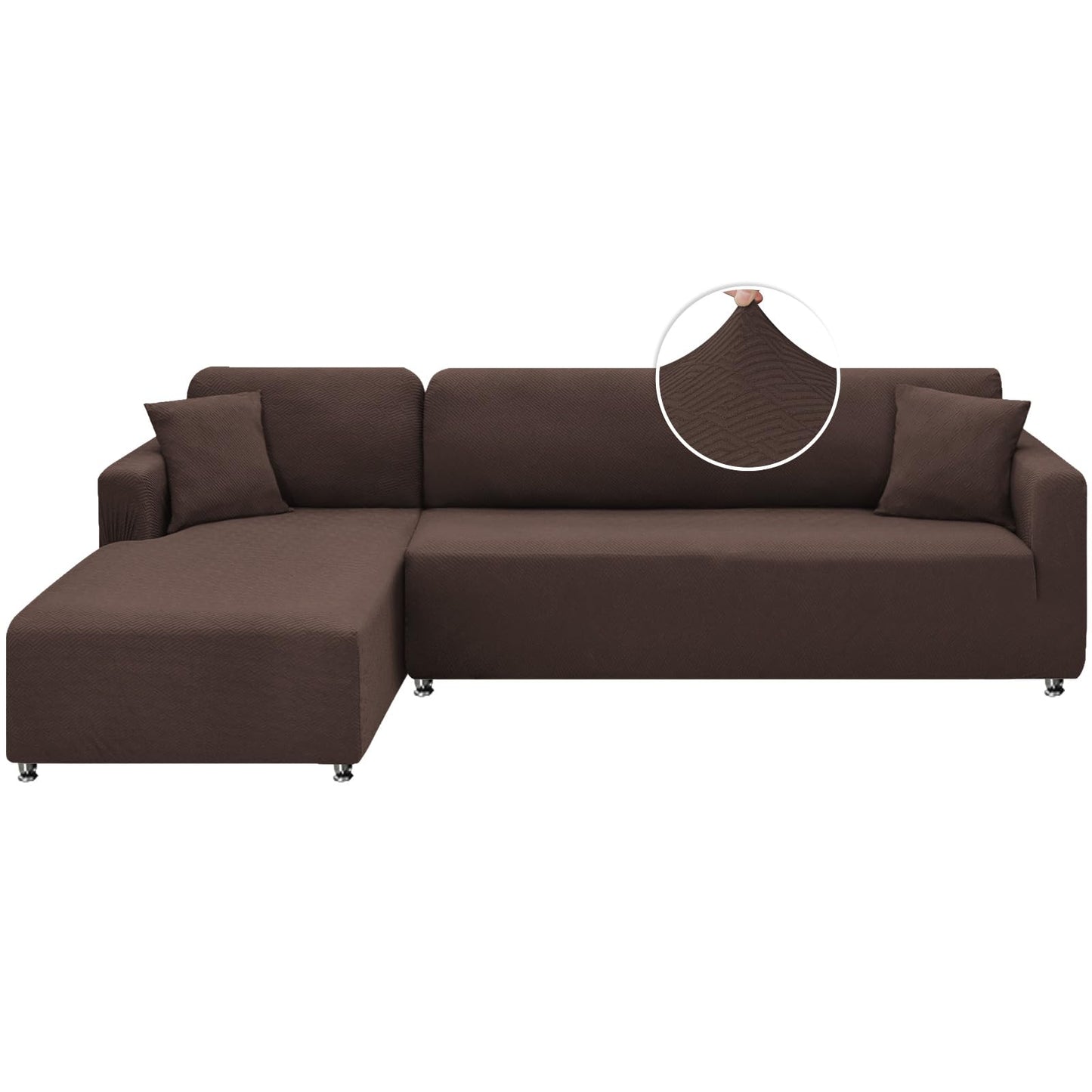 XINEAGE Sectional Couch Cover High Stretch L Shaped Sofa Cover 2 Pieces Non Slip Slipcover with Chaise Furniture Protector with 2 Pillowcases for Pets & Dogs (3 Seat Sofa + 2 Seat Chaise, Coffee)