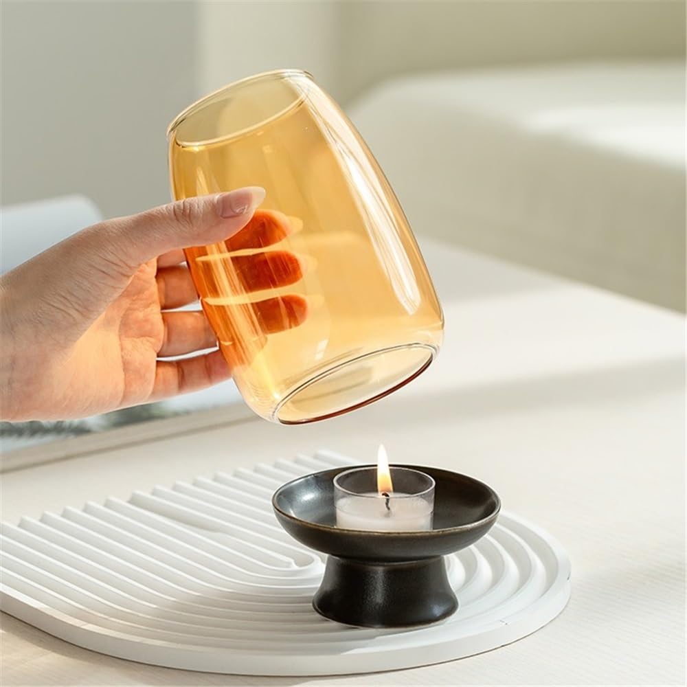 Candle Holders Ceramic Candle Holder with Glass Lampshade, Household Aromatherapy Candle Holder, Tea Room Decoration Decorative Candle Holder