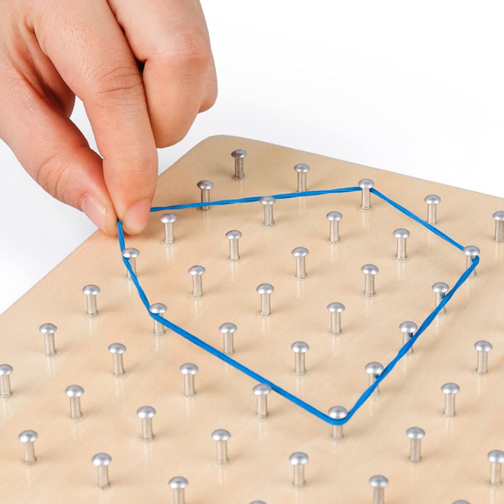 Coogam Wooden Geoboard Mathematical Manipulative Material Array Block Geo Board – Graphical Educational Toys with 30Pcs Pattern Cards and Latex Bands Shape STEM Puzzle Matrix 8x8 Brain Teaser for Kid
