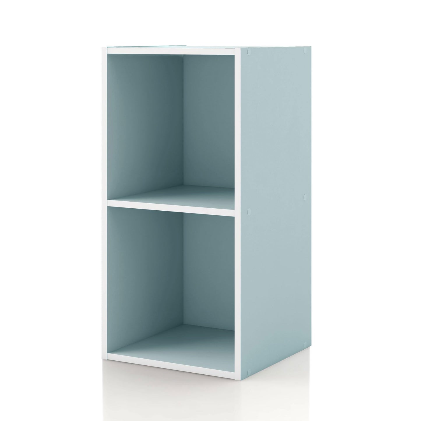 Homes: Inside + Out Apexa 2-Cube Storage Organizer Shelves, Stackable Wood Bookcase Fits Cubby Bins for Organization, Dorm Teen Room Decor & Home Office, Light Blue