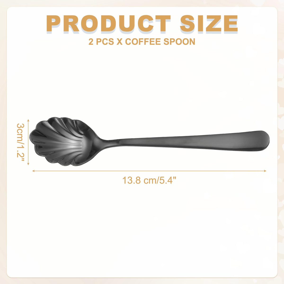 uxcell 2pcs Stainless Steel Shell Spoon, Metal Sugar Spoon for Coffee, Yogurt, Home, Bar Use, Black