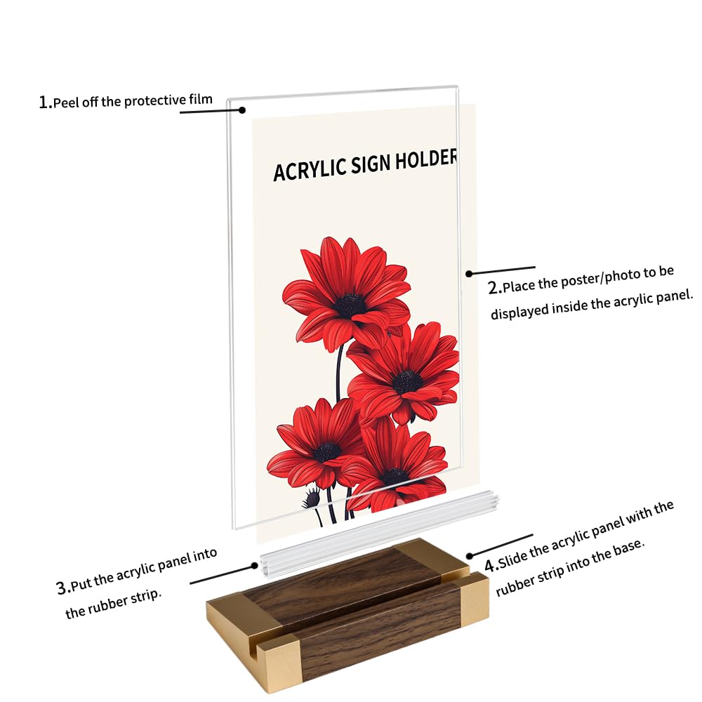 LIANHELILAI Acrylic Sign Holder 8.5 x 11 Inch with Wood-Color Base, Stable Tabletop Display Frame for Menu Flyer Photo, Clear Vertical Stand for Restaurant/Hotel/Office/ Exhibition – Easy Use, 2 Pack