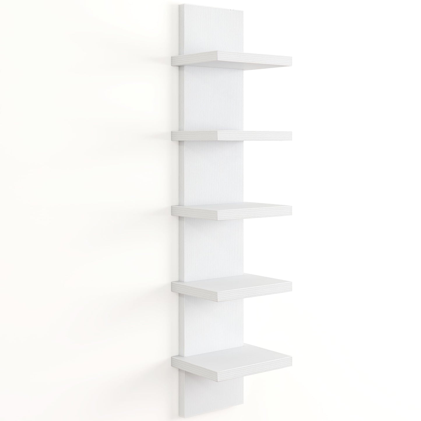 Fun Memories 5 Tier Wall Shelf Unit, White Floating Shelves for Storage - Vertical Column Tower Design, Lack Wall Shelf Space Saving Organizer for Bedroom, Living Room, Home Decor