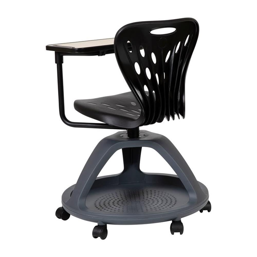 Flash Furniture Laikyn Black Mobile Desk Chair with 360 Degree Tablet Rotation and Under Seat Storage Cubby