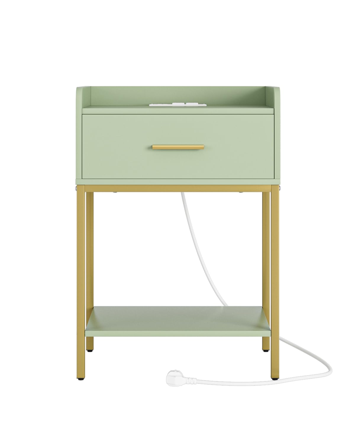 Apetaccat Nightstand with Charging Station,3-Tier Modern Bedside Table Night Stand with Storage Drawer and Open Shelf,Small End Side Table for Bedroom,Living Room,Green