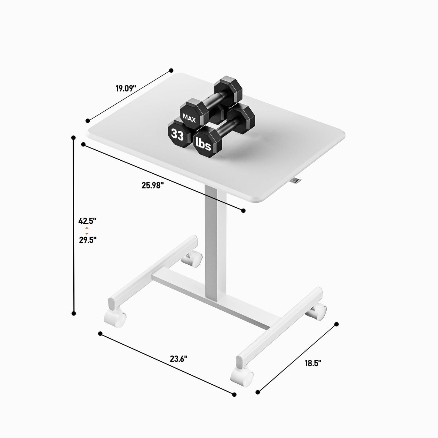 JUNHEDAMAI Mobile Standing Desk Adjustable Height, Portable Rolling Laptop Desk with Lockable Wheels and Hook, Sit Stand Up Desk, Standing Rolling Cart Desk with Gas Spring for Home, Office, Hospital