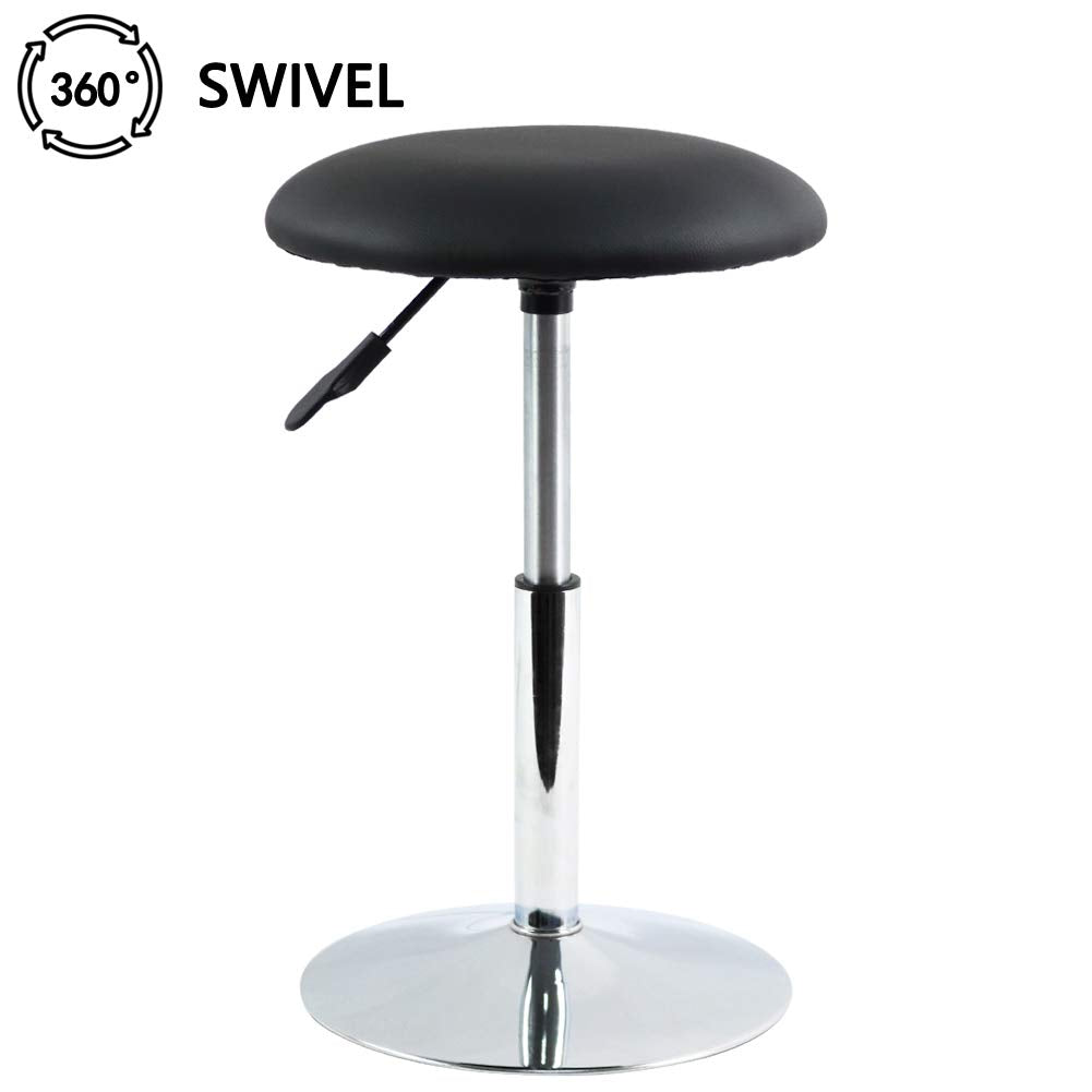 FURWOO Short Round Spa Stool Height Adjustable Swivel Bench for Bedroom Living Room Black PU Leather