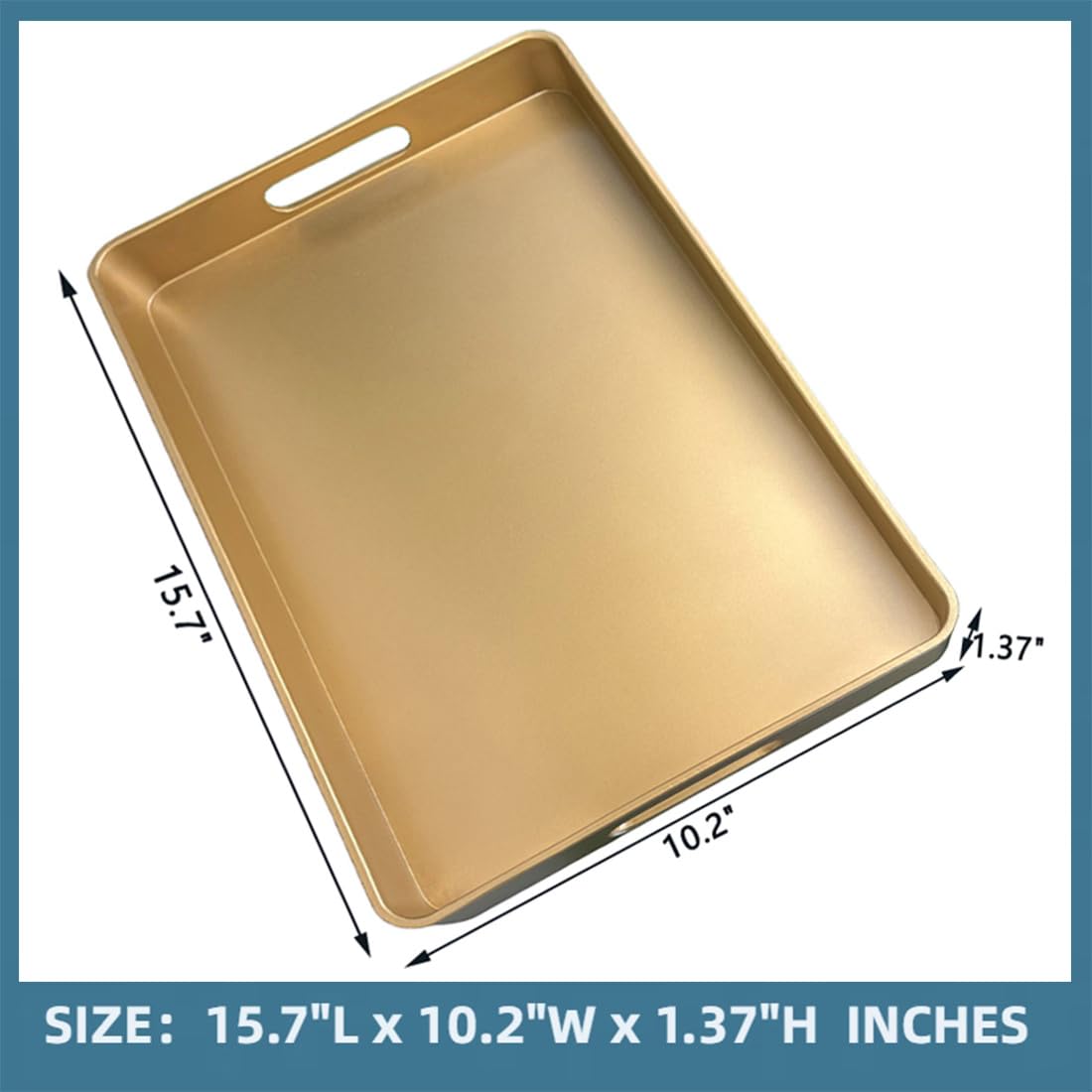 UOEKCS Gold Decorative Tray, Serving Tray with Handles, Plastic Rectangular Tray for Ottoman Coffee Table, Bathroom, Living Room. 15.7"*10.2"