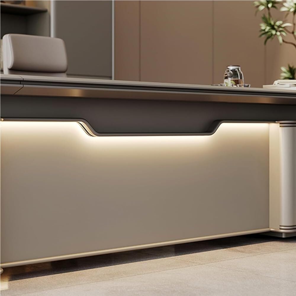 Wood L Shaped Executive Office Desk with Shelves and Storage Cabinet Boss Table for CEO Boss Manager Business Furniture Workstation for Home Office