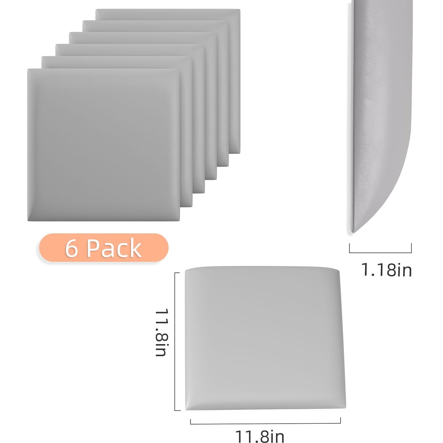 Umedol 3D Anti-Collision Wall Padding for Kids, Grey Peel and Stick headboard Panels, Self-Adhesive Headboard Panels for Wall, Bedroom/Living Room Upholstered Wall Panel(6 Pack -11.8" x 11.8")
