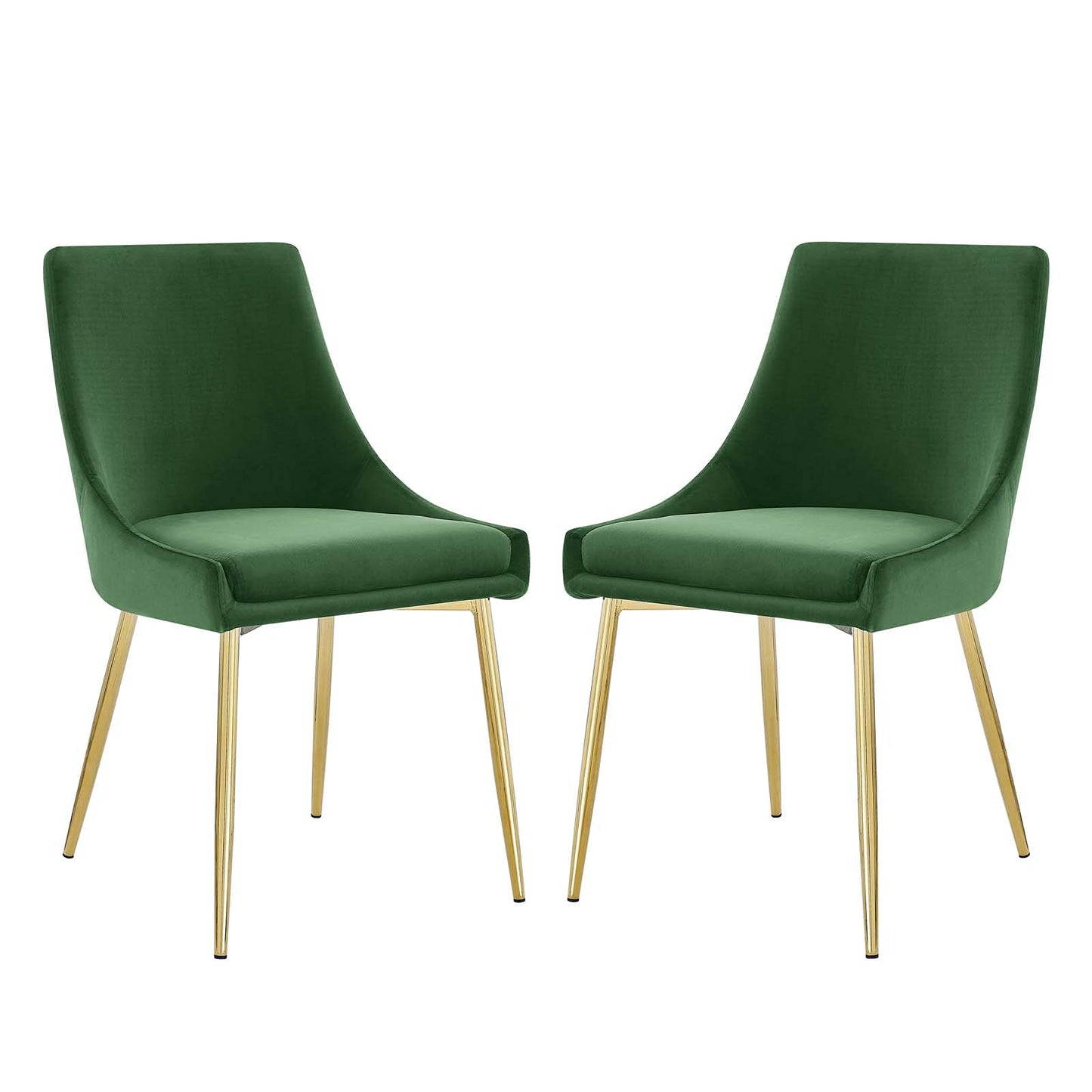 Modway Viscount Performance Velvet Upholstered Side Dining Chairs in Gold Emerald - Set of 2