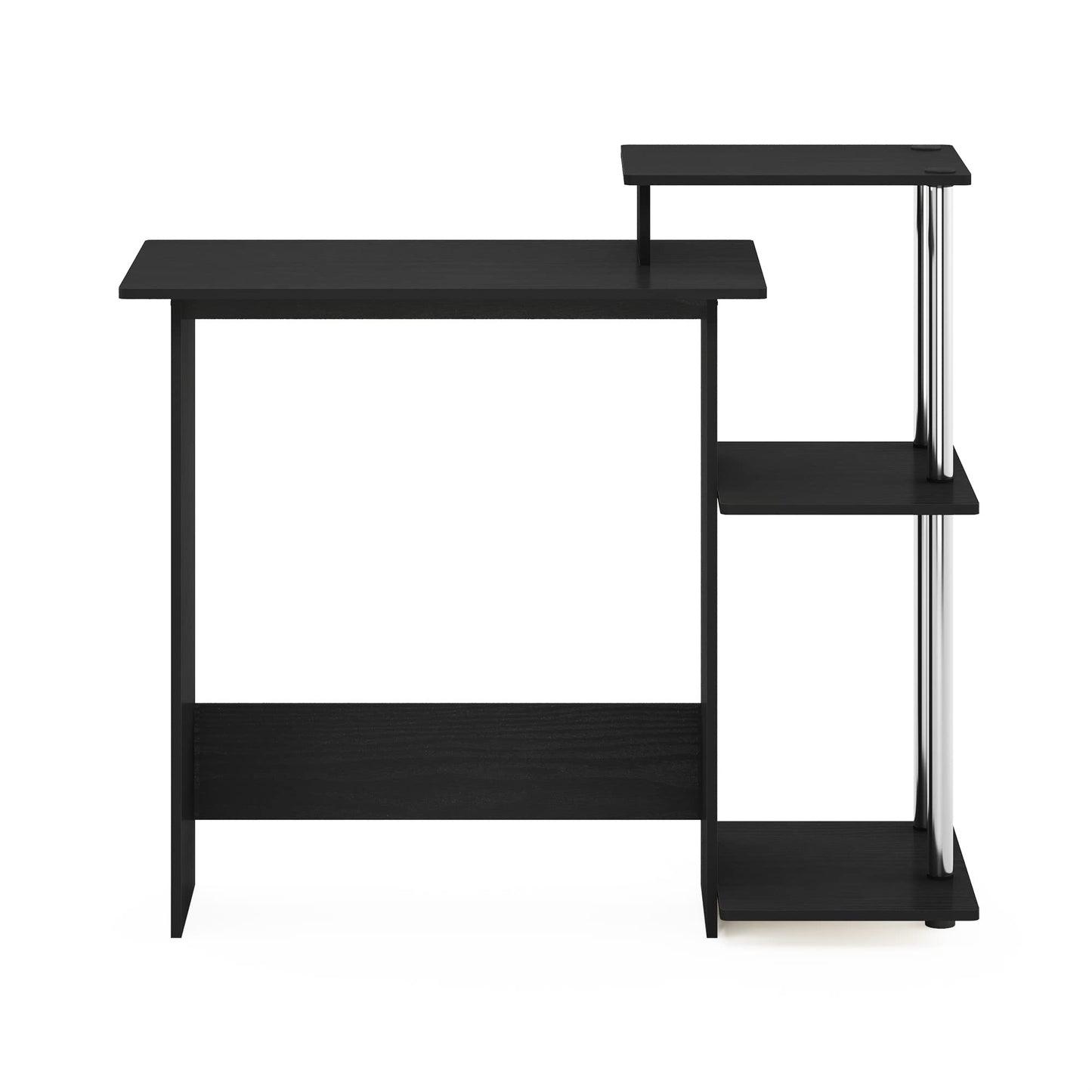 Furinno EFFICIENT Desk, 28.6" Wide Gaming Desk with 3 Open Side Shelves, Laptop Notebook Computer Desk, Office Desk for Home Office, Study Room, Dorm, Bedroom, Americano/Stainless Steel