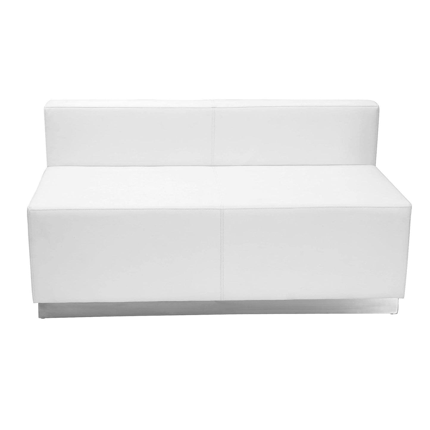 Flash Furniture HERCULES Alon Series White LeatherSoft Loveseat with Brushed Stainless Steel Base