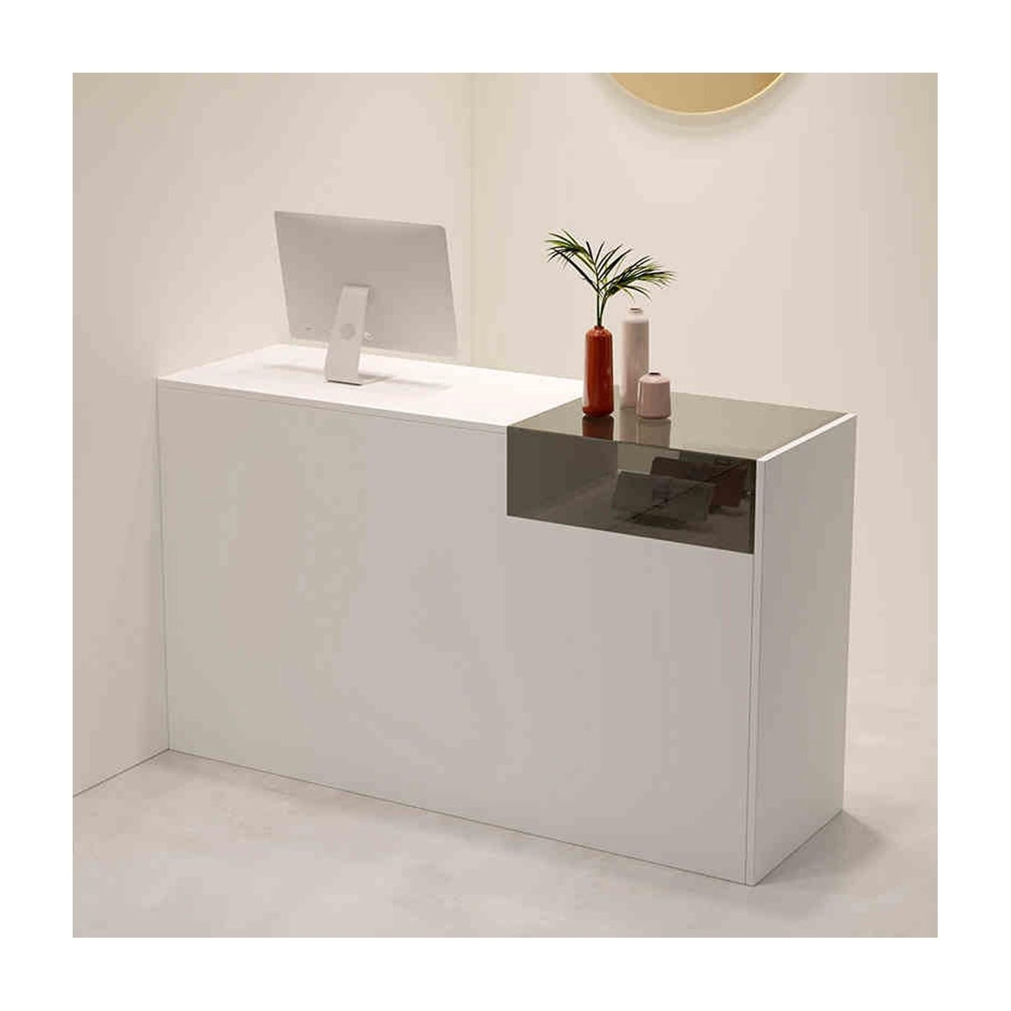 Modern Reception Desk with Lockable Drawers & Storage Cupboard, Stylish Modern Reception Counter Desk - Black-Transparent Checkout Desk for Hotels, Shops & Offices - Commercial Reception Des