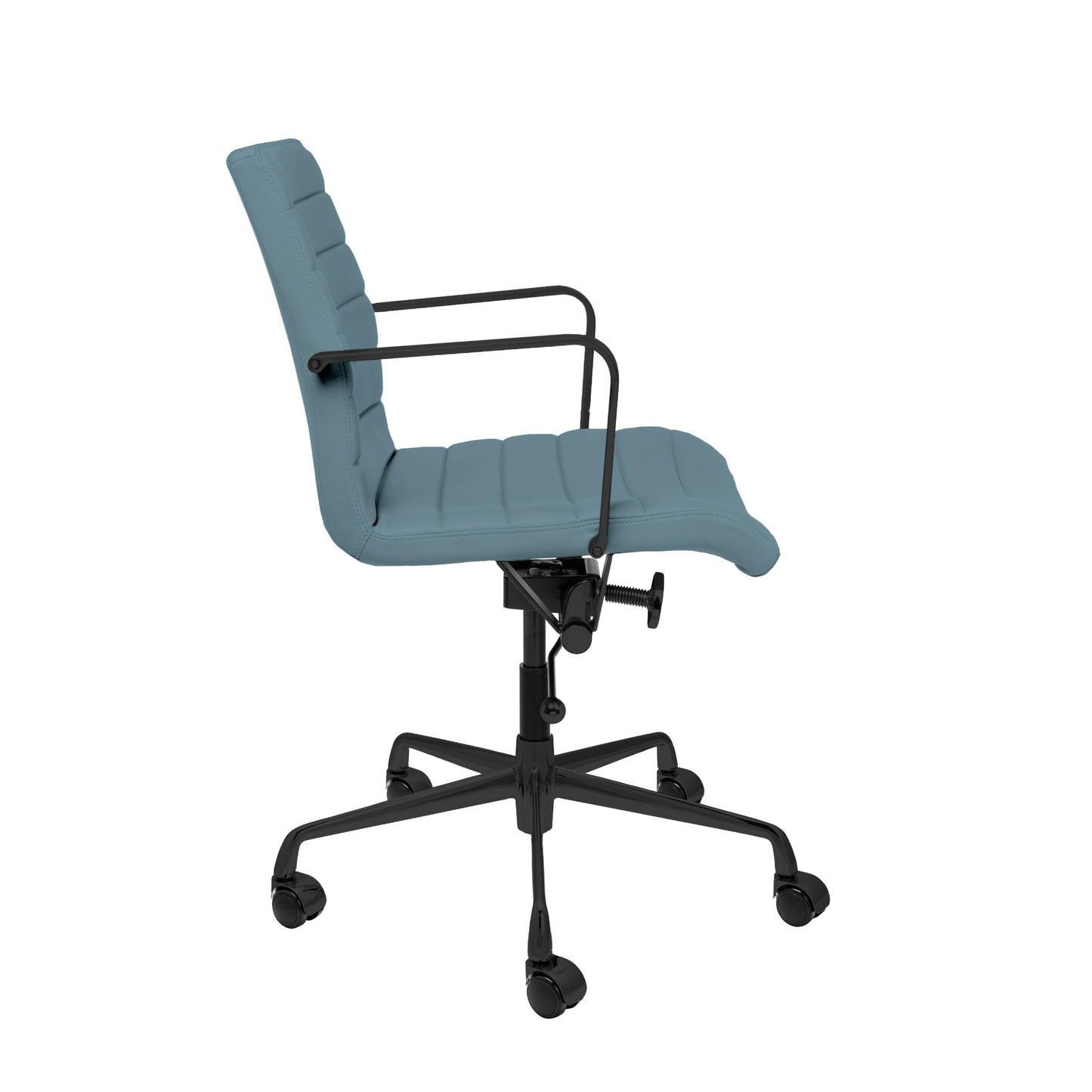 Laura Davidson Furniture SOHO II Ribbed Office Chair - Mid Back Desk Chair, Ergonomically Designed with Arm Rest & Swivel, Made of Faux Leather, Coastal Blue with Black Frame, Computer Chair
