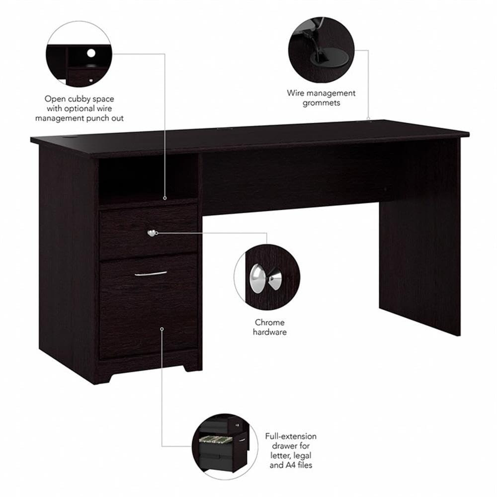 Bush Home Cabot 60W Computer Desk with Drawers in Espresso Oak, Workstation and File Storage, Desktop with Organization Solutions for Home Office