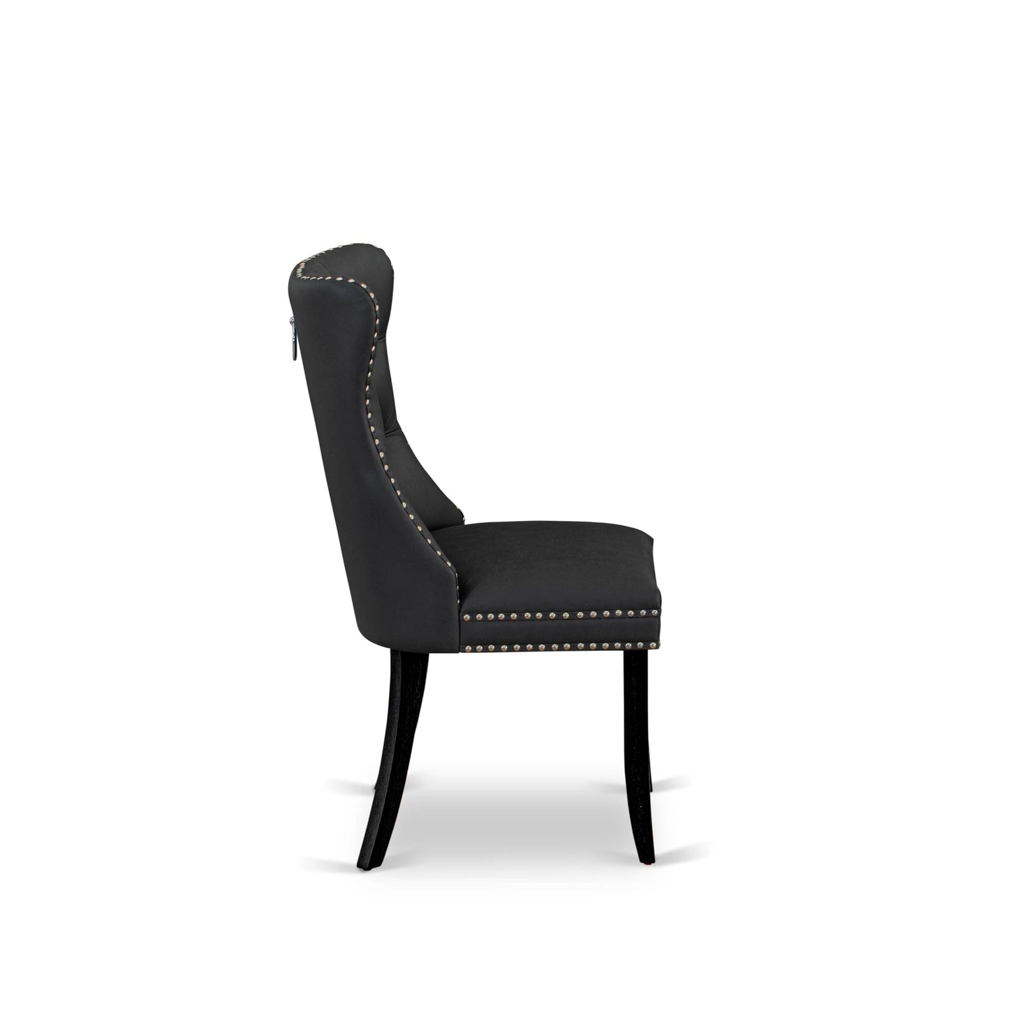 East West Furniture DAP6F12 Dallas Parsons Dining Chairs - Button Tufted Nailhead Dark Gray Polyester Fabric Upholstered Chairs, Set of 2, Wirebrushed Black