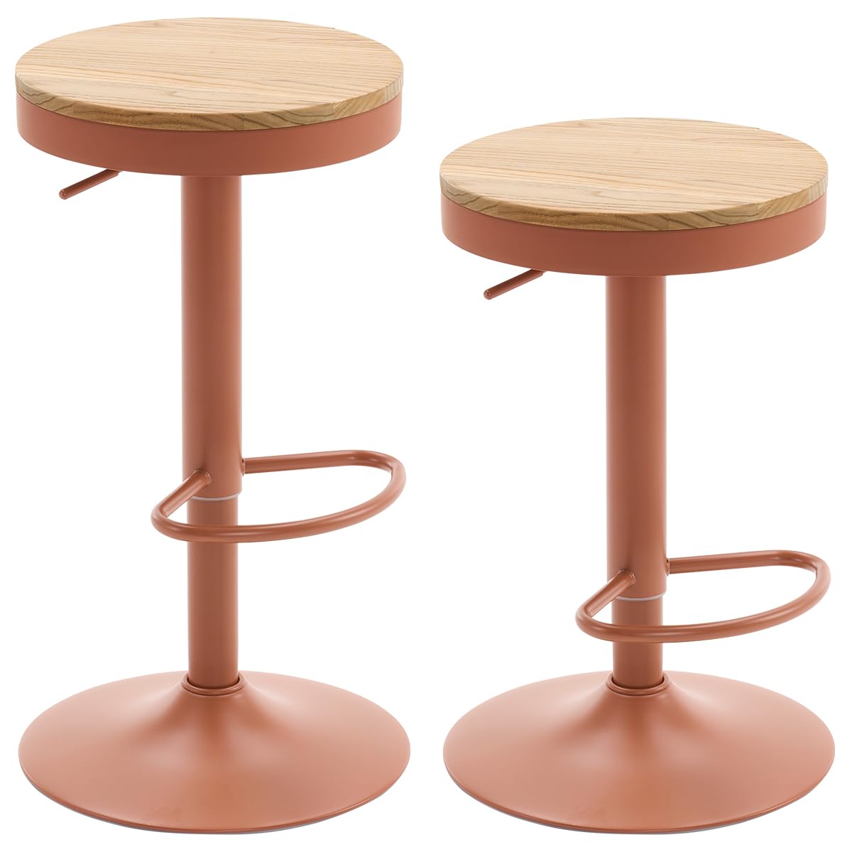 Kidol & Shellder Bar Stools Set of 2 Round Adjustable Swivel Barstools Modern Backless Bar Chairs Wooden Seat Counter Height Stools Armless for Kitchen Island, Cafe, Dining Room Terracotta