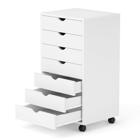 7 Drawer Chest, Storage Cabinet Dressers with Wheels, Dressers Storage Cabinets, Dresser Mobile Cabinet with Wheels, Room Organizer, Small Drawers Wood Organization Furniture for Office, Home, White