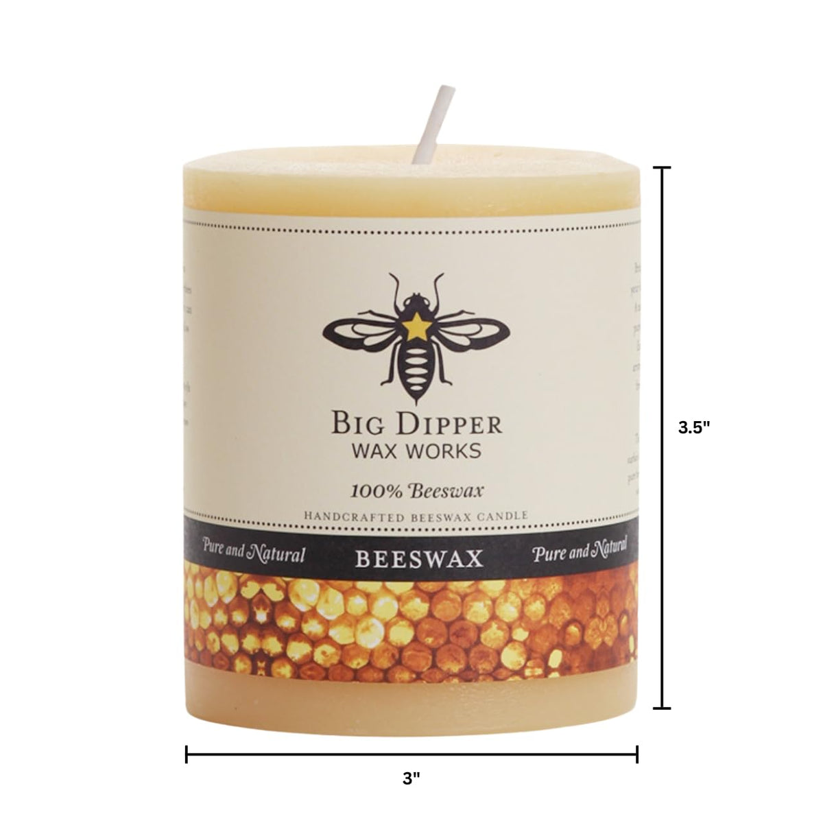 Big Dipper Wax Works 100% Pure Beeswax Pillar Candles (1 Pack) – 3" x 3.5" Handmade in USA, Long Burning Clean Soot-Free, Natural Honey Aroma, Eco-Friendly Cotton Wick, Home Décor & Meditation