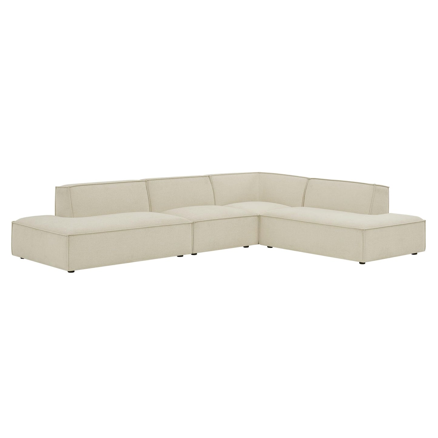 Modway Restore Performance Fabric Upholstered 4-Piece Modular L-Shaped Armless Sectional Sofa in Ecru – Low Profile Couch with Coil Seat Support and French Piping
