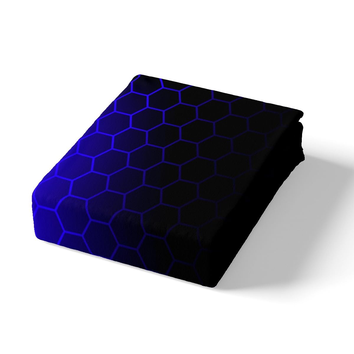 Blue Black Ombre Honeycomb Fitted Sheet Full Size, Geometrics Hexagon Bedding Set Abstract Blue and Black Bed Sheet Set for Kids Toddler Beehive Hexagon Bed Cover 3Pcs (No TOP Sheet)