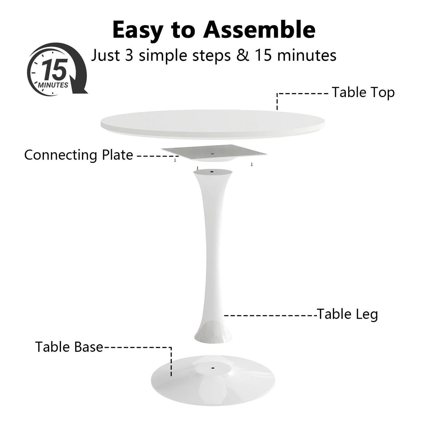 Permory 27.5" White Round Dining Table, MDF Top with Metal Pedestal Base, Modern Accent Table for Small Spaces, Kitchen, Dining Room & Living Room