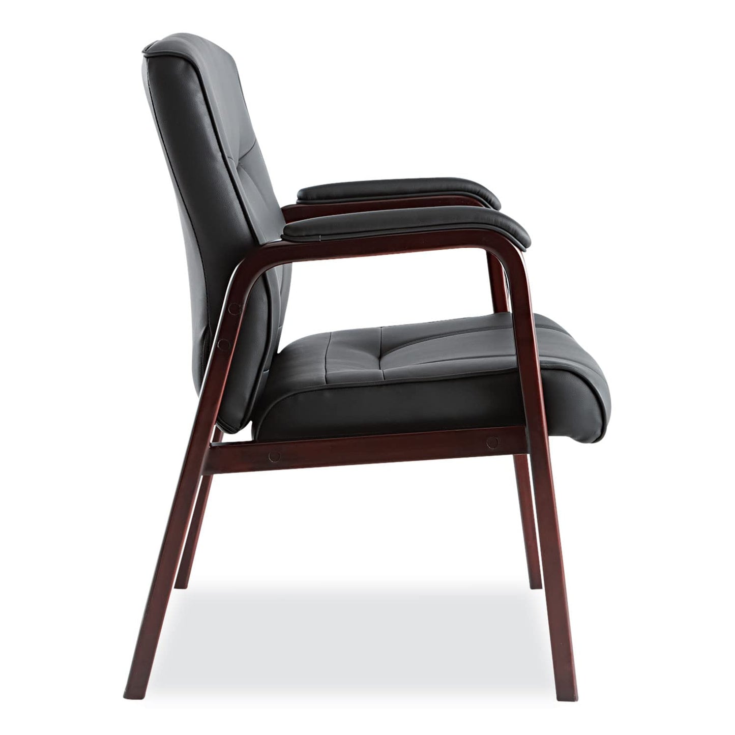 Alera MA43ALS10M Madaris Series Leather Guest Chair W/Wood Trim, Four Legs, Black/Mahogany