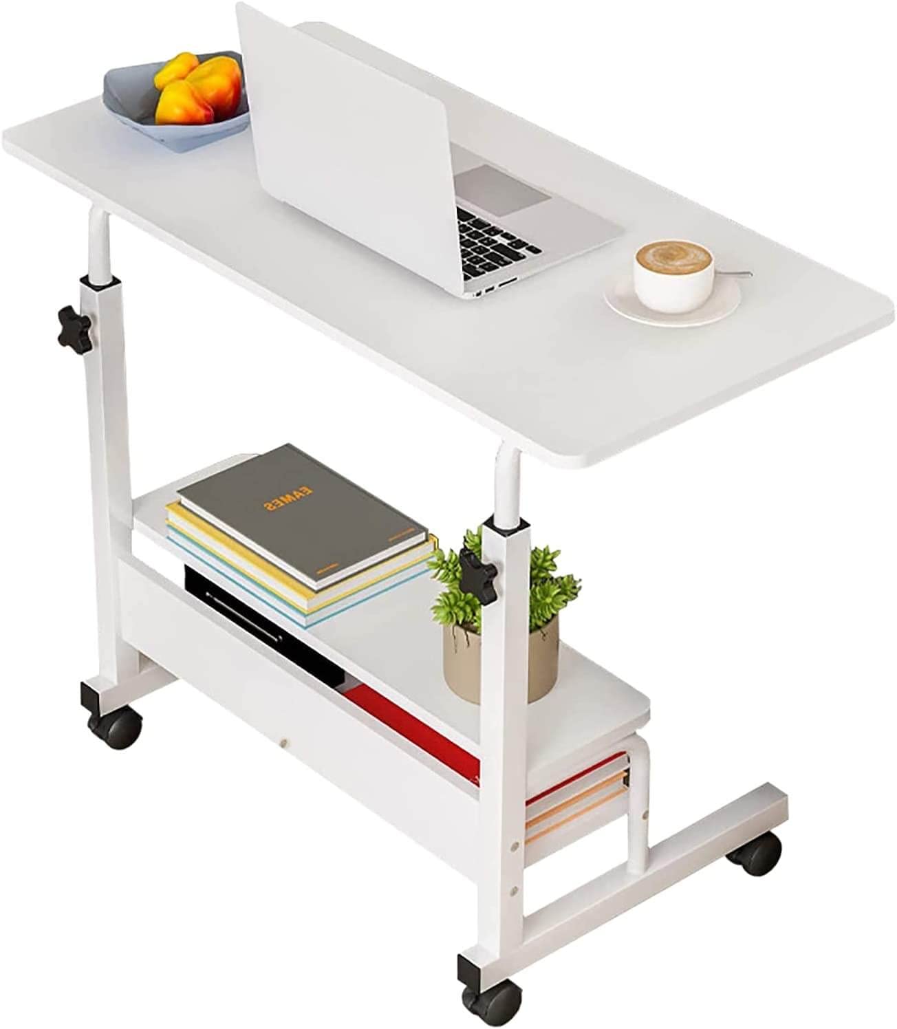 Fuwobriva Computer Desk Adjustable Home Office Bedside Small Spaces Storage Convenient Universal Movable Table Detachable Wheels Living Room Sofa Furniture Size 15.7 * 31.5 Inch,White