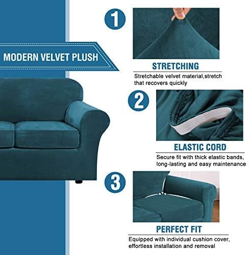 H.VERSAILTEX Velvet 4 Piece High Stretch Sofa Slipcover Cover Furniture