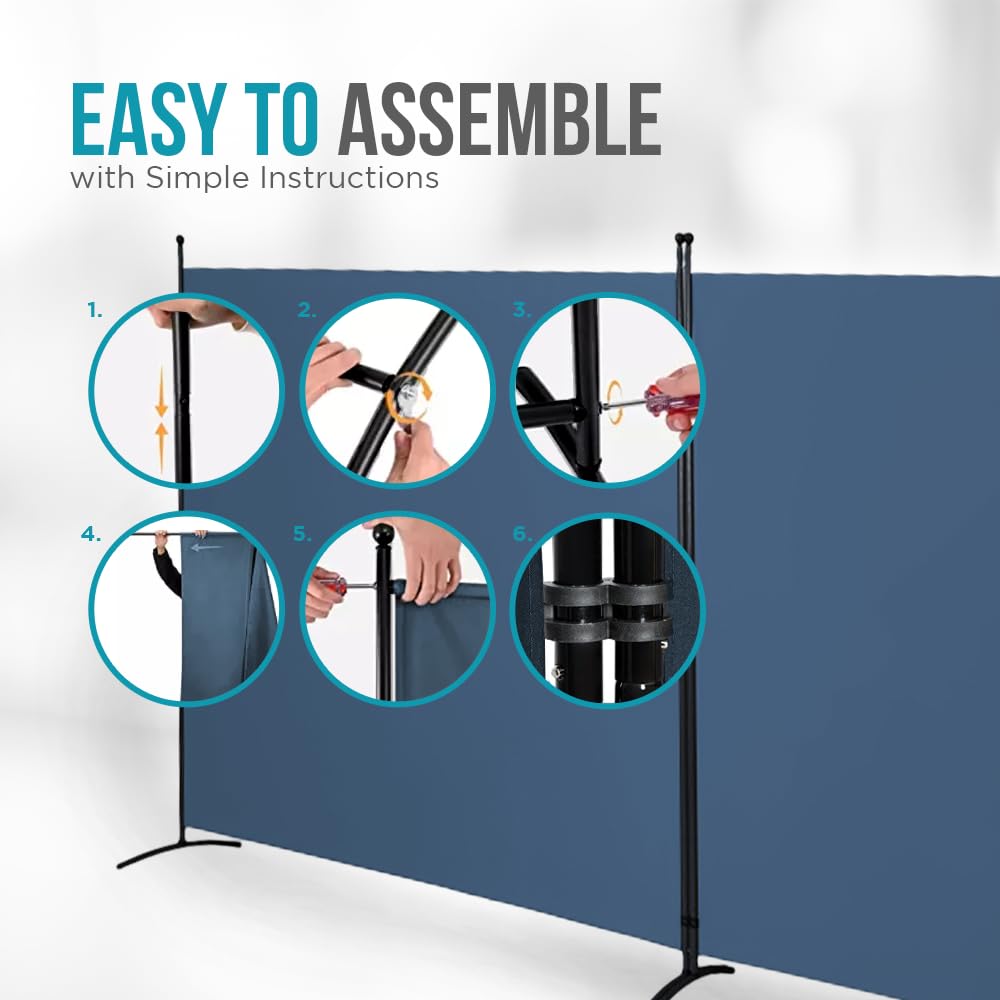 SteelAid Room Divider (Double Panel) – Folding Partition Privacy Screen for Office, Classroom, Dorm Room, Kids Room, Studio, Conference - 142" x 72" - Easy to Assemble, Freestanding & Foldable