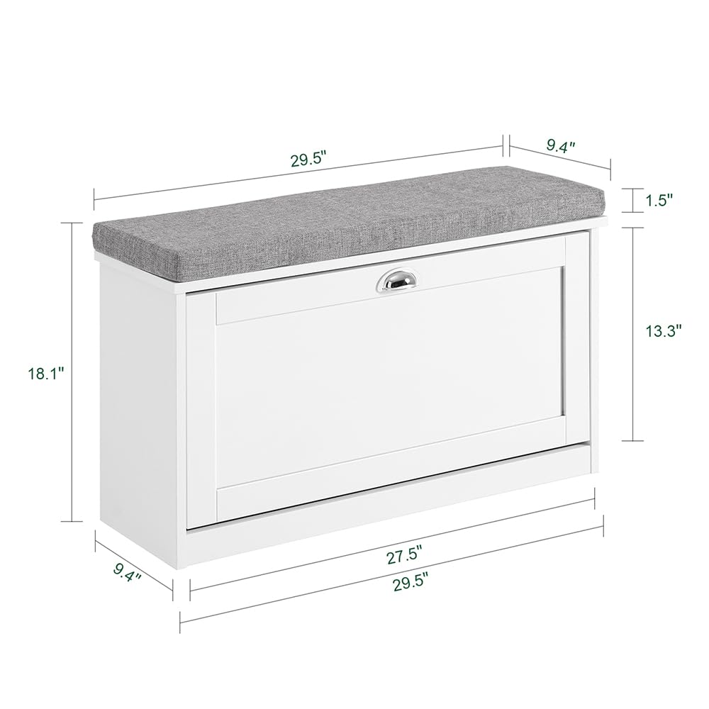 Haotian Small Shoe Cabinet Bench, Modern Shoe Storage Solution with Padded Cushion, 1 Flip Drawer for Narrow Entryway, White FSR195-W