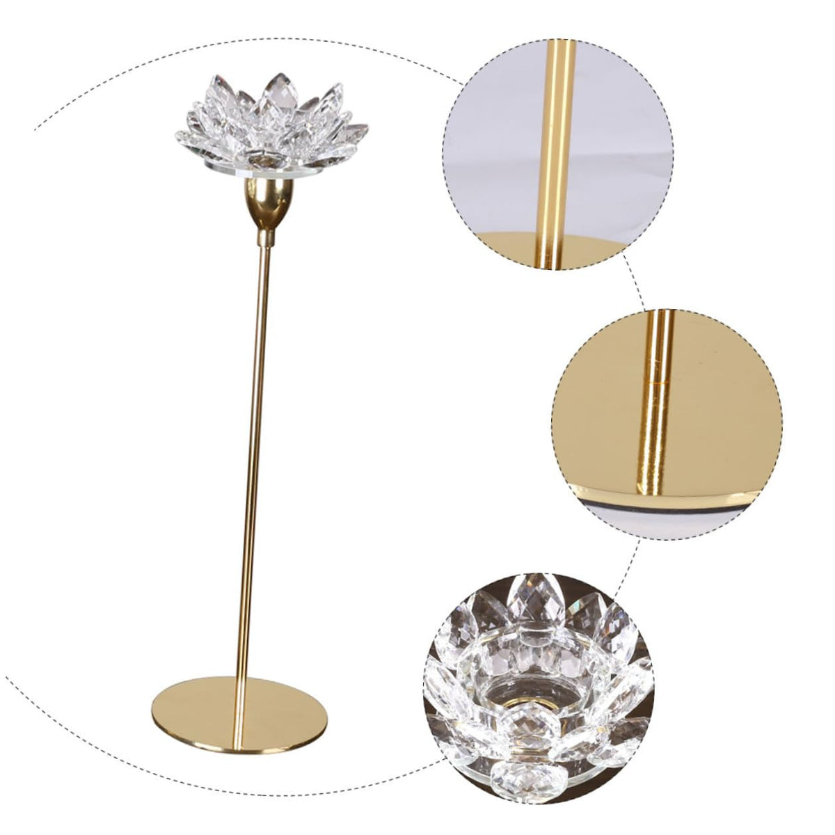 Tofficu Crystal Lotus Candlestick Small Metal Candle Holder Gold Wedding Dining Room Decorative Candlestick Stand