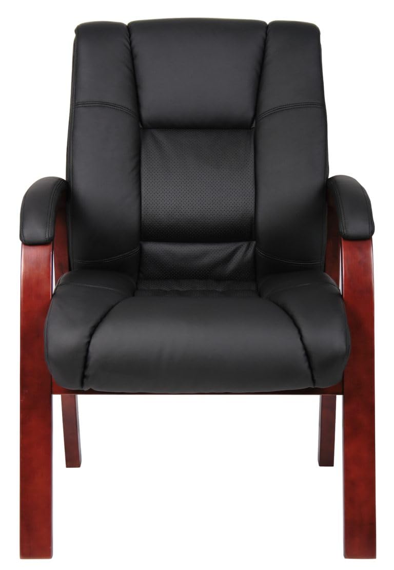 Boss Boss Office Products Mid Back Wood Finished Guest Chairs, Black/Cherry (B8999-C)