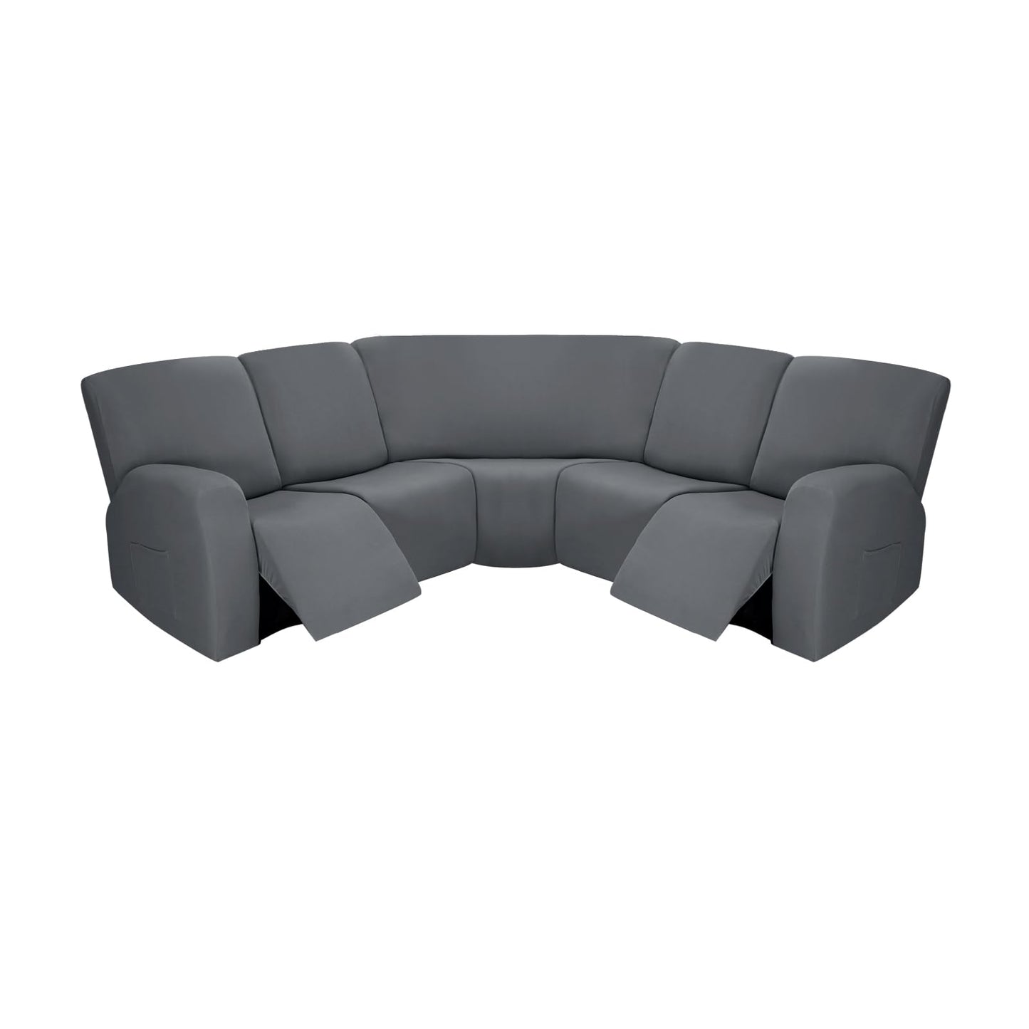 PureFit 7-Pieces Sectional Sofa Covers, Extra Large Sectional Recliner Couch Covers for Reclining L Shape Couches Sofas, Stretch Washable Fleece Sofa Slipcovers with Pockets, 5 Seat, Light Gray