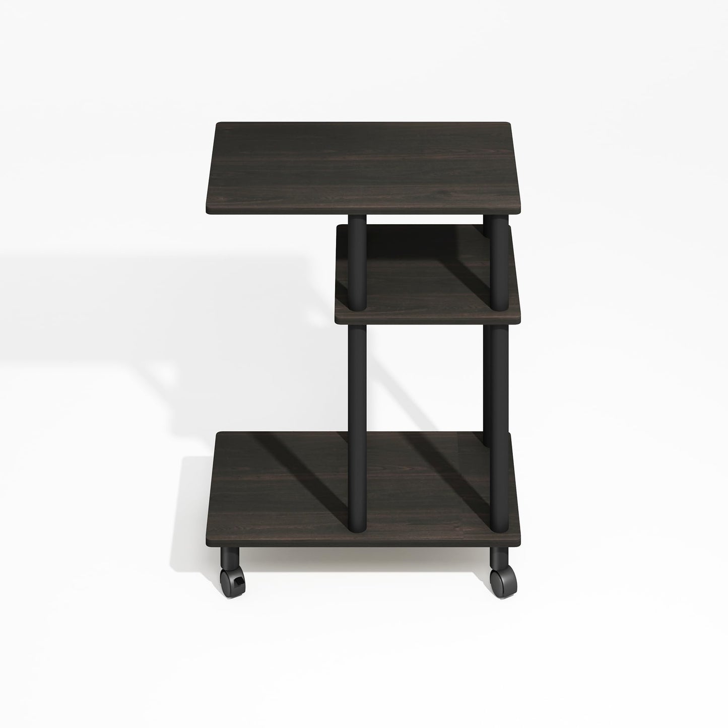 Furinno Turn-N-Tube Side Table, 3-Tier C-Shape End Table with Wheels, Toolless Assembly Night Stand, Bedside Table with Open Shelf, for Living Room, Bedroom, Black Espresso