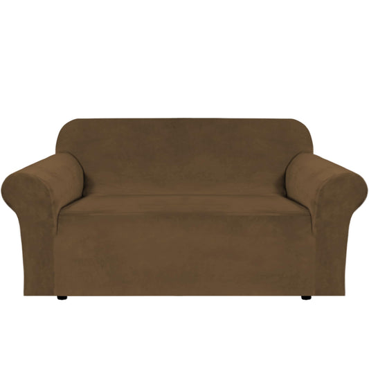 H.VERSAILTEX Stretch Velvet Loveseat Covers for 2 Cushion Couch Covers for Living Room Sofa Covers Slipcovers with Non Slip Straps Bottom, Ultra Thick Comfy Velour (Width 58"-72", Bronze Brown)