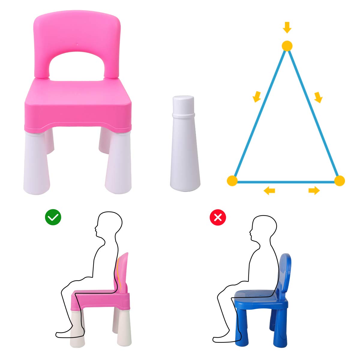 burgkidz Plastic Kids Chair, Durable and Lightweight, 9.3" Height Seat, Indoor or Outdoor Use for Toddlers Boys Girls Aged 2+ (Pink)