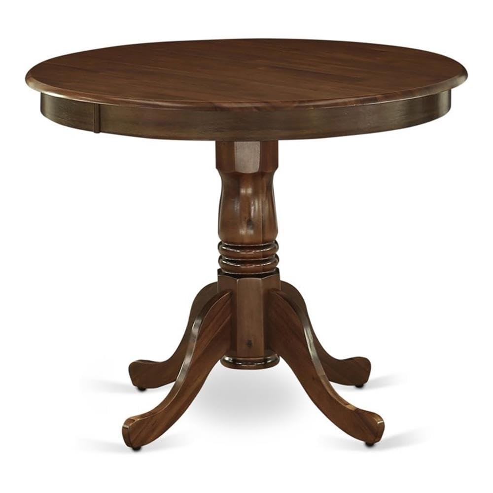 East West Furniture ANT-AWA-TP Antique Modern Kitchen Table - a Round Dining Table Top with Pedestal Base, 36x36 Inch, Walnut