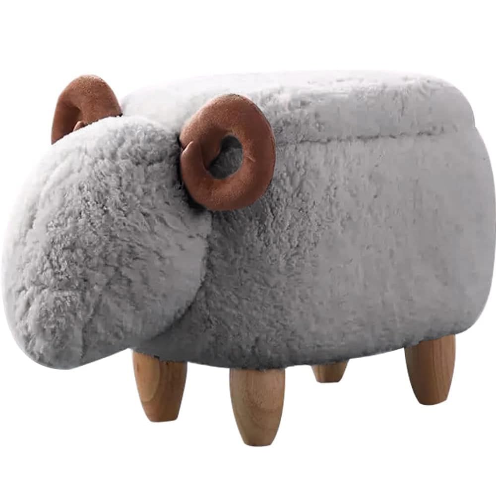 WAYUTO Animal Footstool Storage Upholstered Ottoman Bench Grey Sheep for Living Room Dorm Foot Rest Step Stool Padded Seat Chair Wood Foot Heavy Duty Decorative